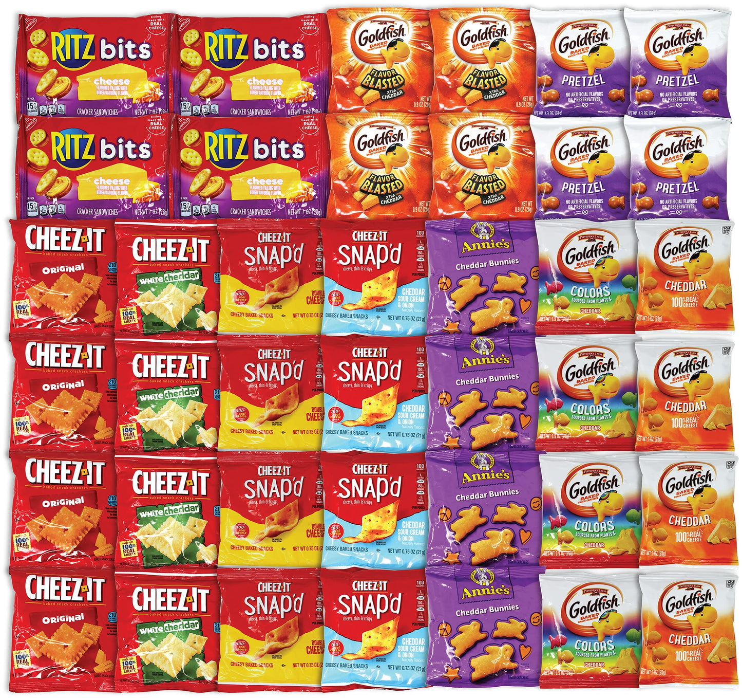 Niro Assortment | 40 Packs Individual Bags Cheese Crackers Variety Pack, Cheez-It, Gold Fish, Annie'S, And Ritz Bits Snack Packs