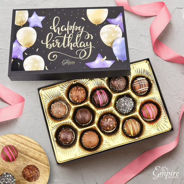 Happy Birthday Chocolates - 12 Assorted Milk & Dark Chocolate Truffles - Gourmet Box - Birthday Gifts for Women & Men 6 oz