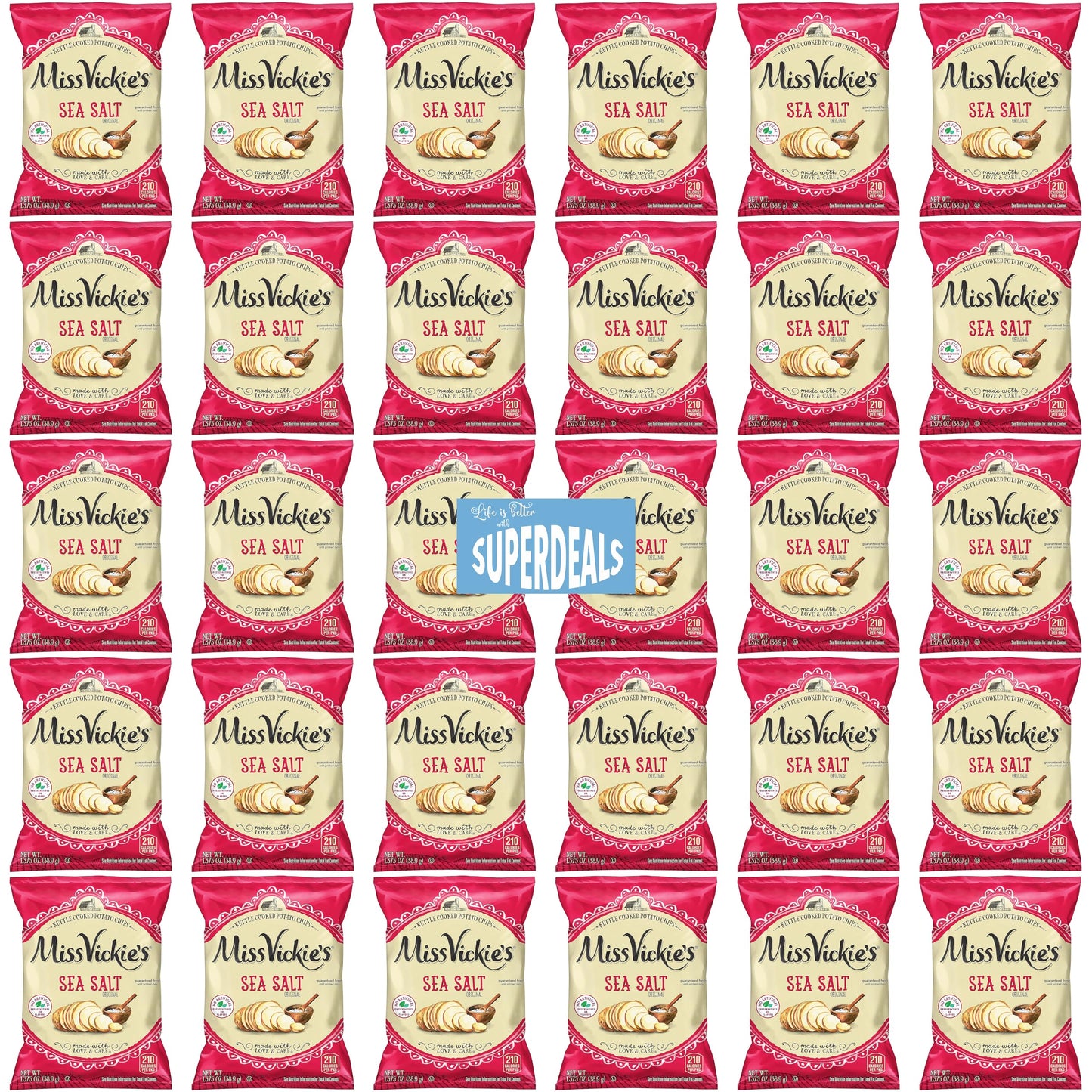 Kettle Cooked Potato Chips By Miss Vickie'S Value Pack Bundled By Superdeals | 1.375 Oz Bag | Sea Salt | Original | Pack Of 30 W