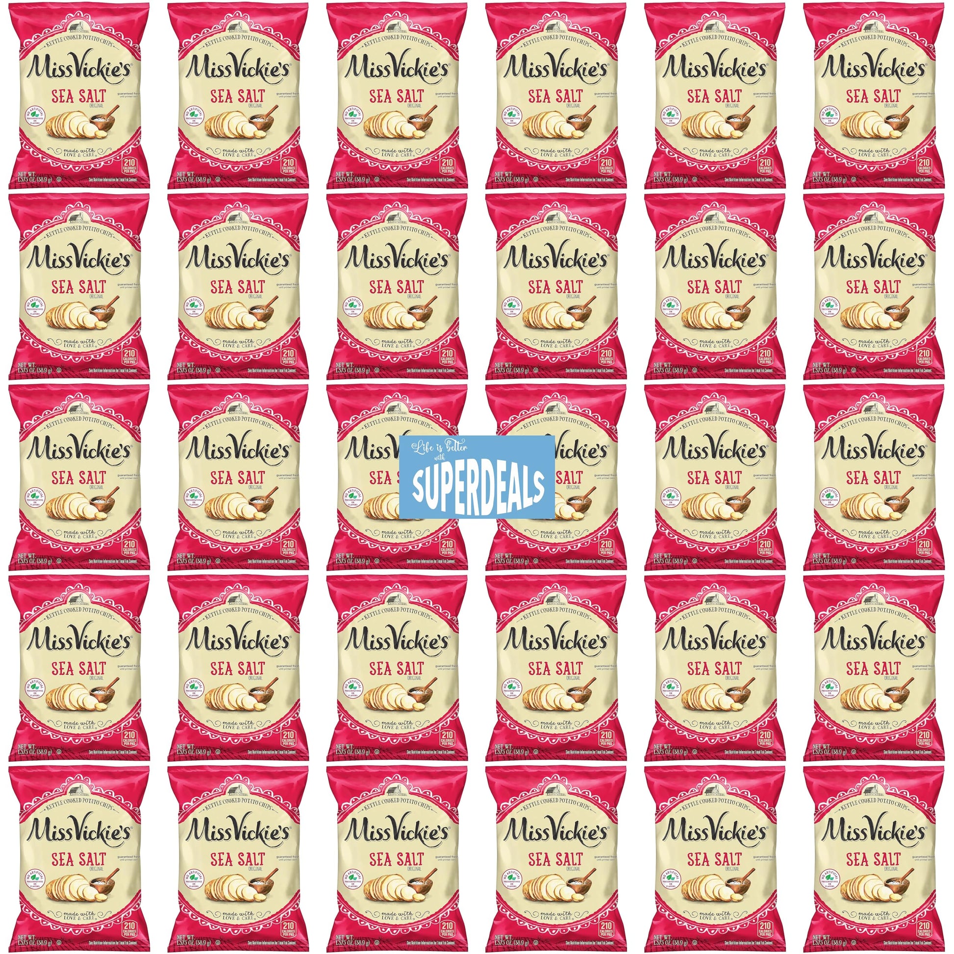 Kettle Cooked Potato Chips By Miss Vickie'S Value Pack Bundled By Superdeals | 1.375 Oz Bag | Sea Salt | Original | Pack Of 30 W
