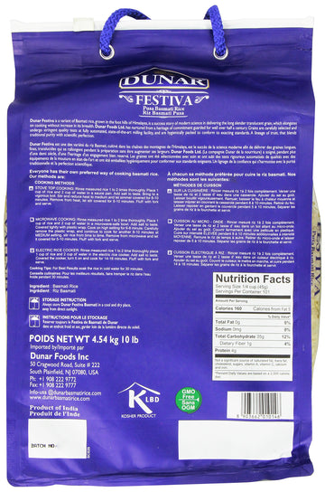 Dunar - Festiva Pusa Basmati Rice, 10 Lb
