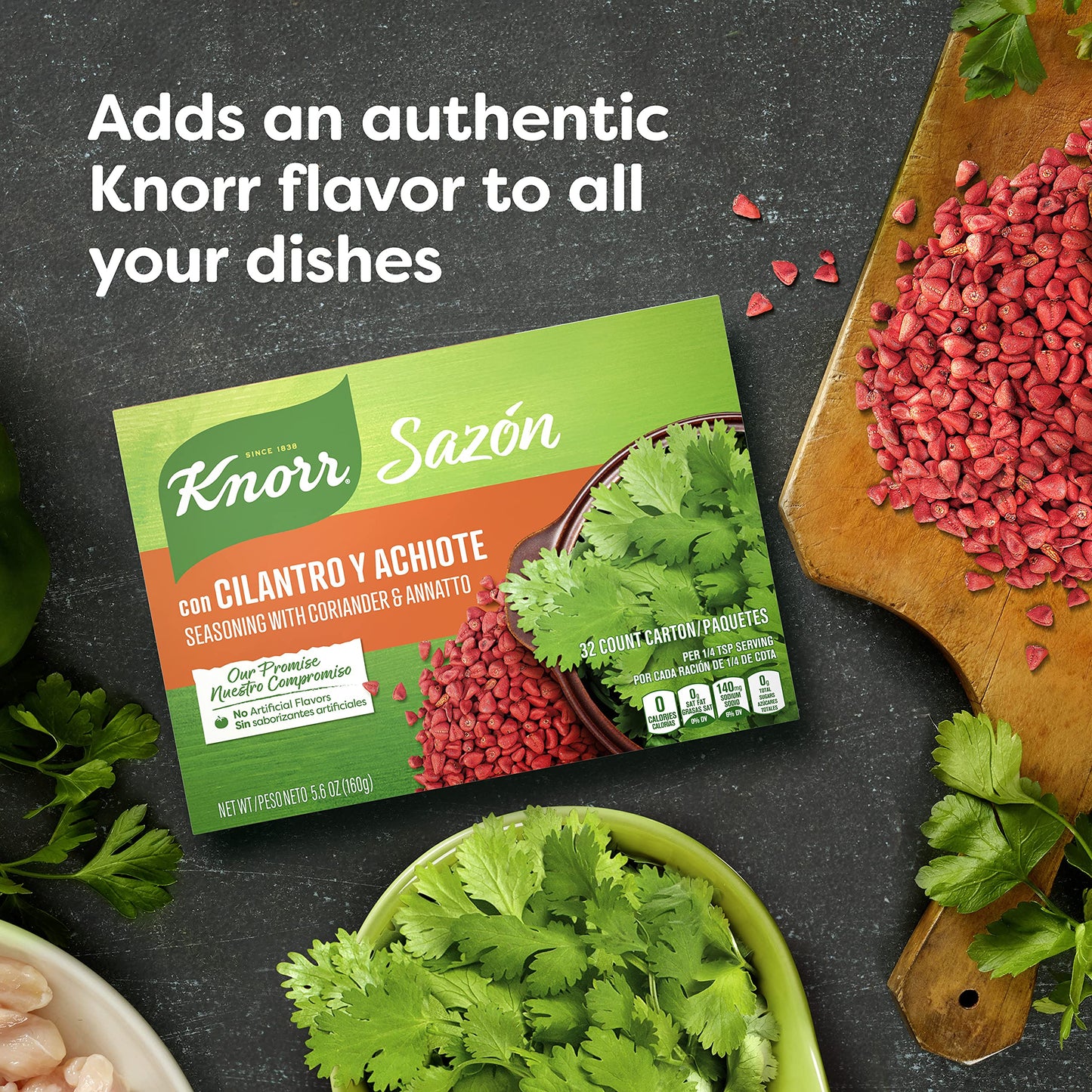 Knorr Sazón Flavorful Seasoning For Sauce, Meat, Poultry, Fish, Seafood, Stews, Rice, Beans, And Other Dishes Cilantro And Achiote No Artificial Flavors 5.6 Oz, 32 Count