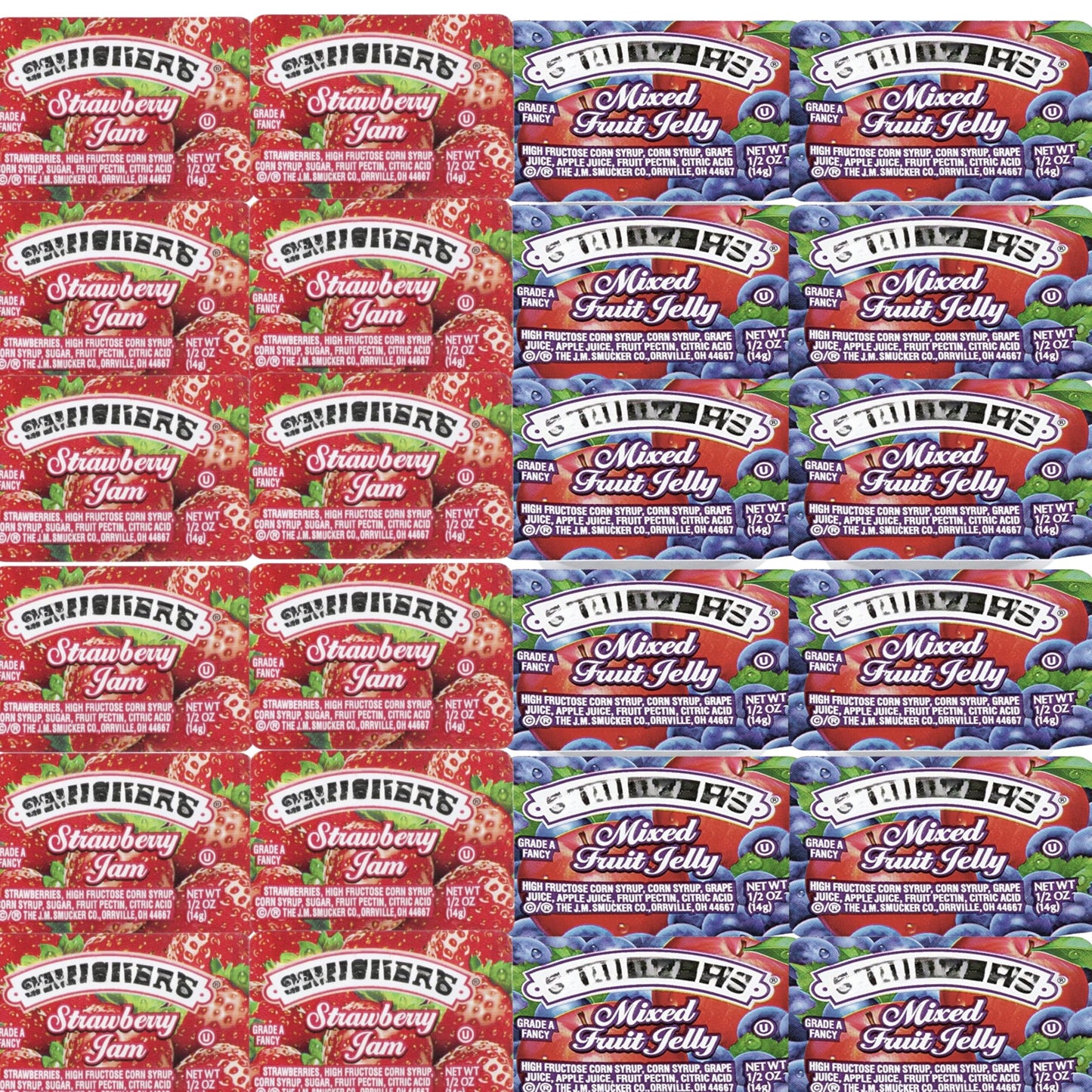 Strawberry & Mixed Fruit Jelly Single Serve Cups - 0.5 oz Portions, 50 Count Bulk Pack - Individually Sealed Jelly Cups for Brea