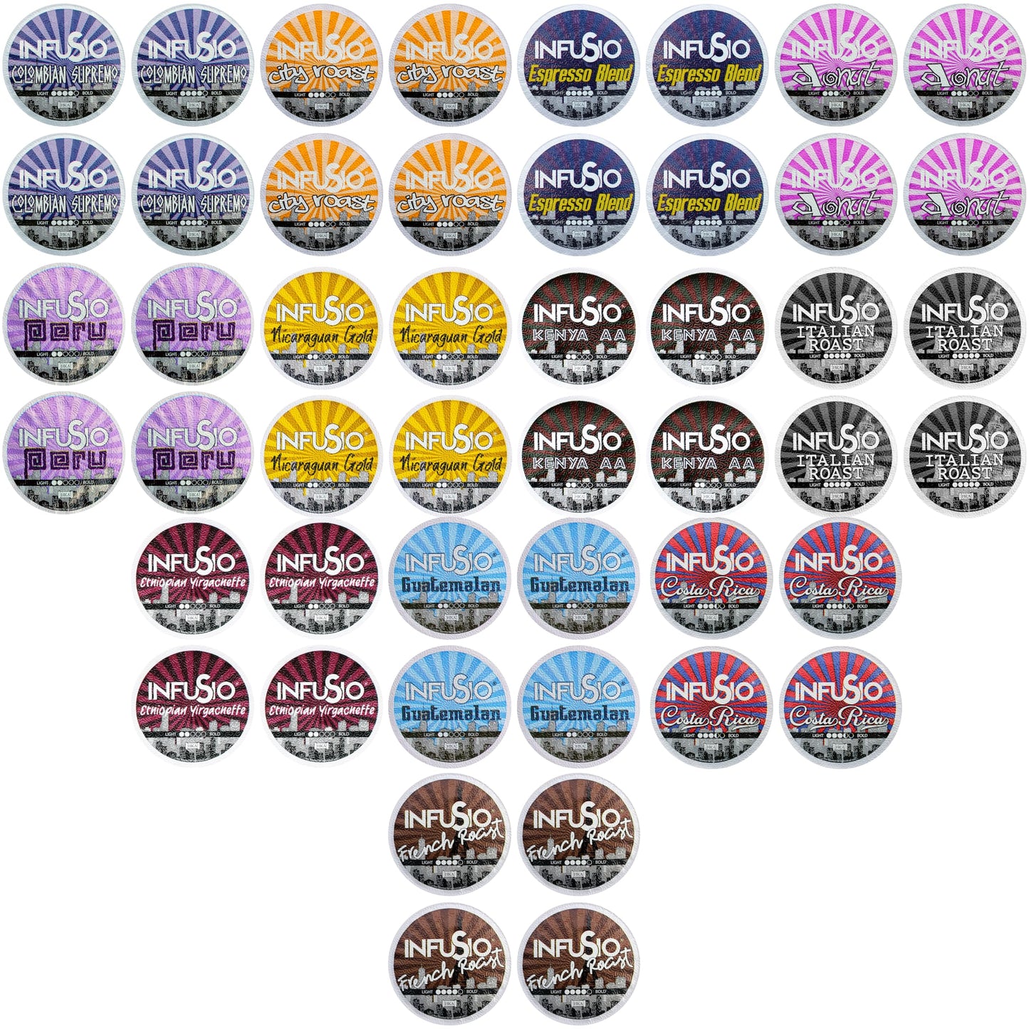 Infusio Coffee Pods Variety Pack - 48 Count 12 Sophisticated Medium & Dark Roast Blends Crafted Blends Collection - Top-Grade Single-Serve Coffee Compatible With Keurig K-Cup 2.0