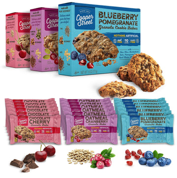 Cooper Street Cookies Healthy Breakfast Bakes, Granola Bars W/Blueberry, Pomegranate, White Chocolate Chip, Cranberry & Cherries, Variety Pack Of 3