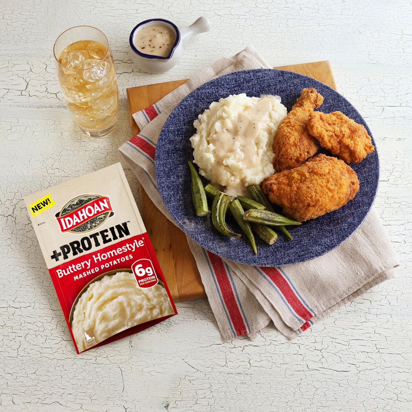Idahoan Buttery Homestyle +Protein Mashed Potatoes, Naturally Gluten-Free, 100% Real Idaho Potatoes, 4 servings per bag, 4.6 oun
