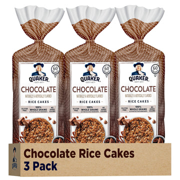 Quaker Large Rice Cakes, Chocolate, 7.23 Oz Bags, (3 Pack), Gluten Free, Whole Grain, No Added Colors
