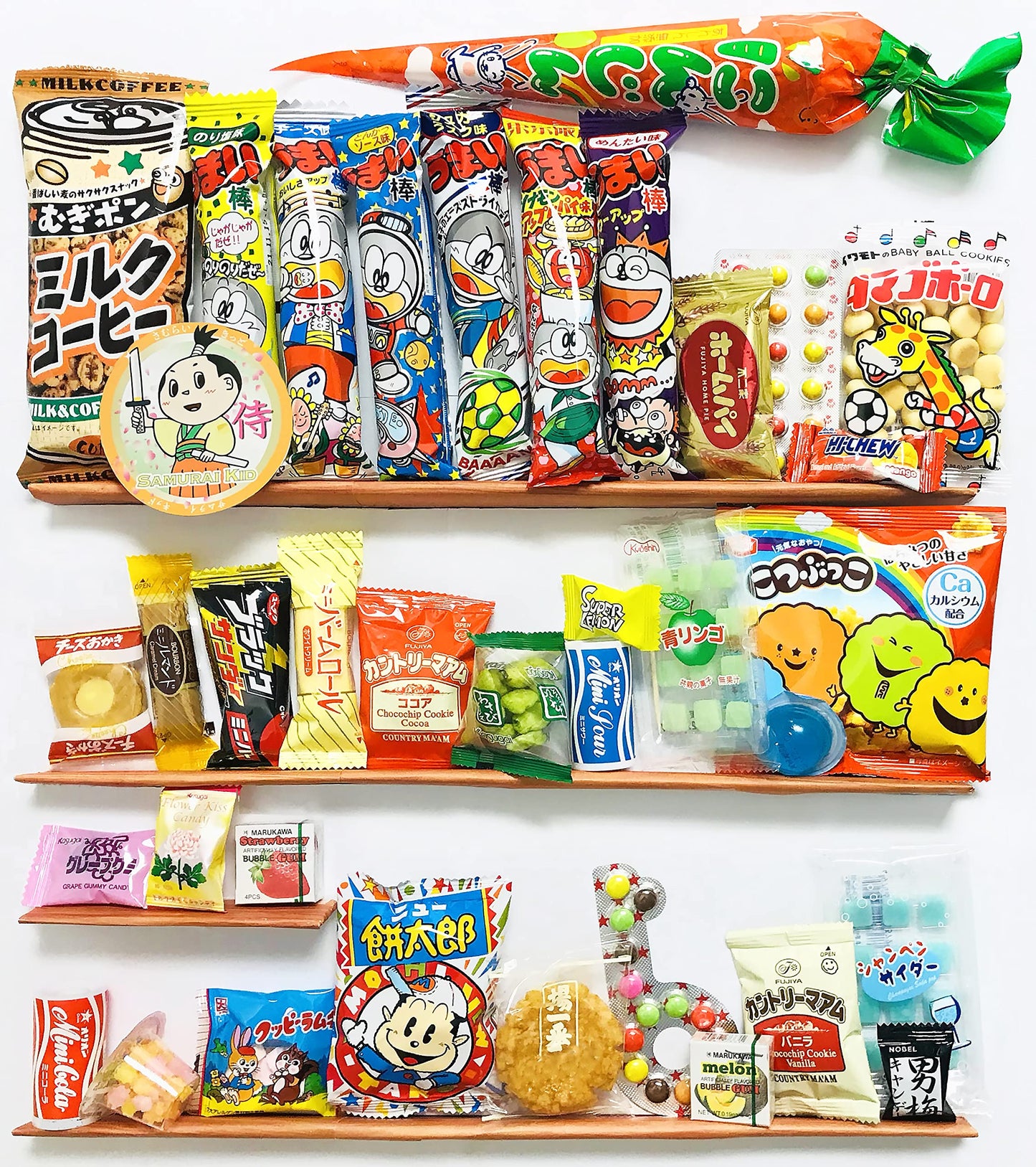 Samurai Kid Dagashi Set, Japanese Snack Assortment 36Pc With Samurai Kid Sticker