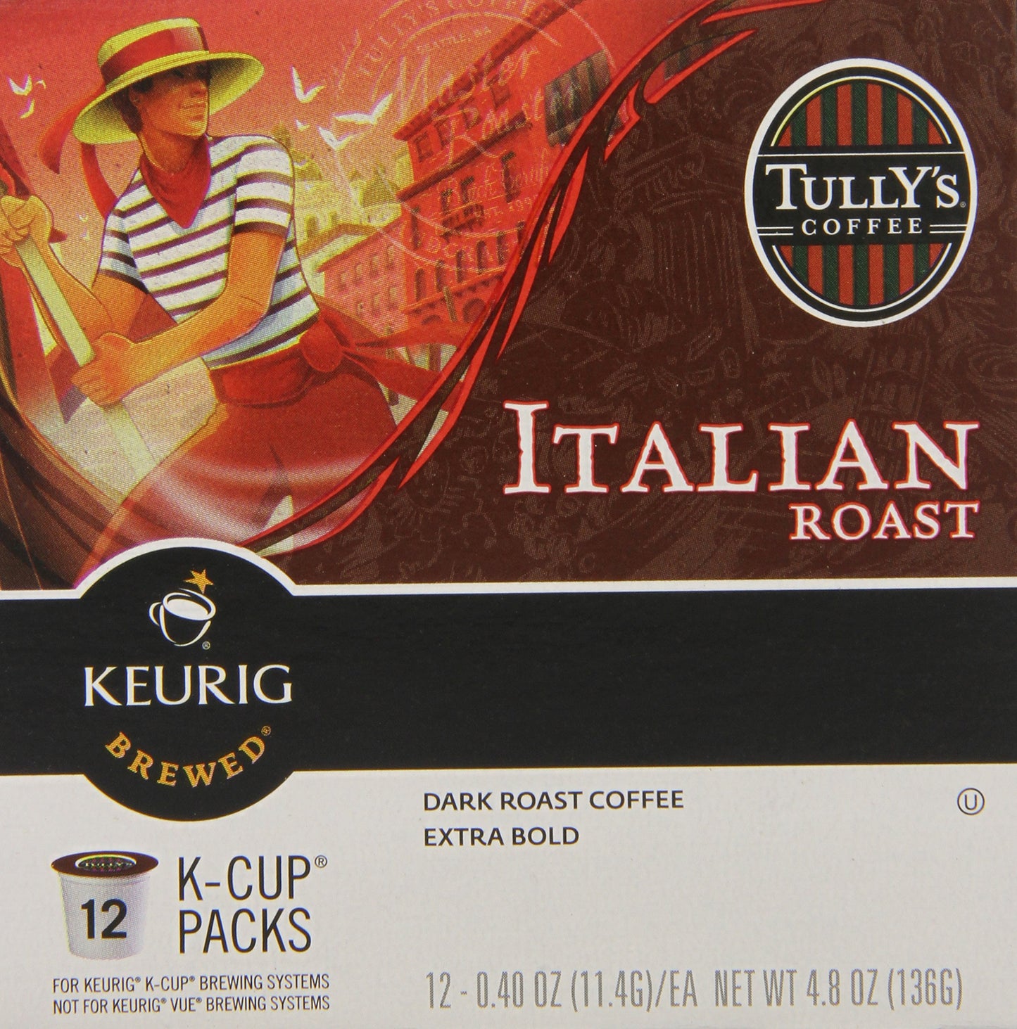 Green Mountain Coffee Roasters Tullys Coffee Italian Roast K-Cups - 12 Count for Keurig malt-inspired - Model 601328