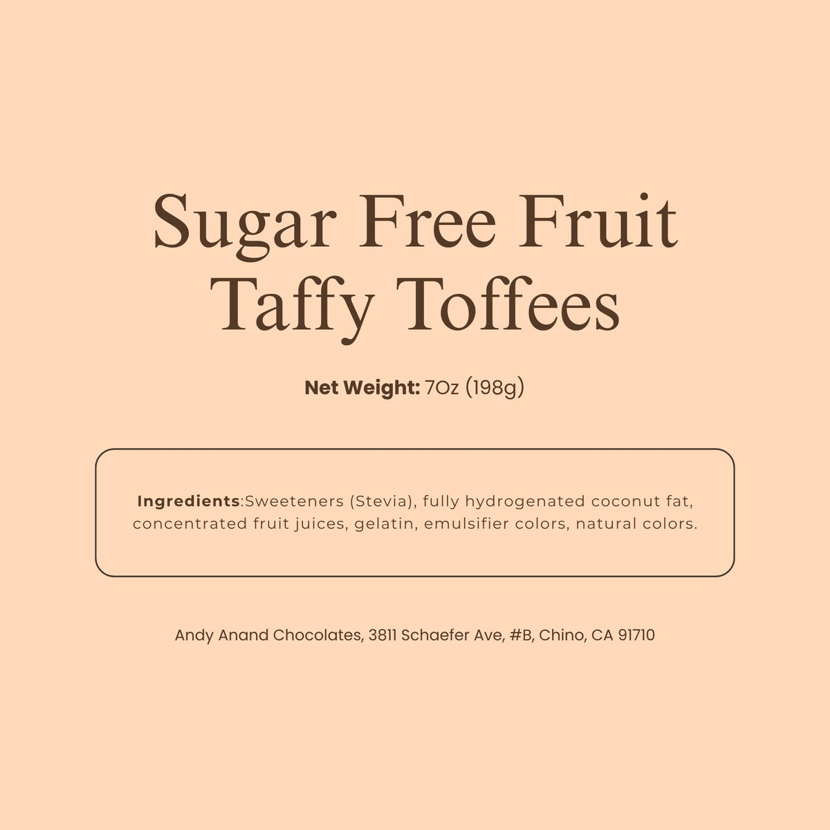 Andy Anand Sugar-Free European Fruit Taffy Toffees, 35 pc, 7 oz – Strawberry, Orange & Lemon, Gluten-Free, Diabetic-Friendly Gift Box