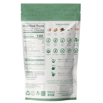 Instant Dairy Free Coconut Hot Cocoa Mix | 10 Serving Pouch | Gluten Free, Vegan and Organic
