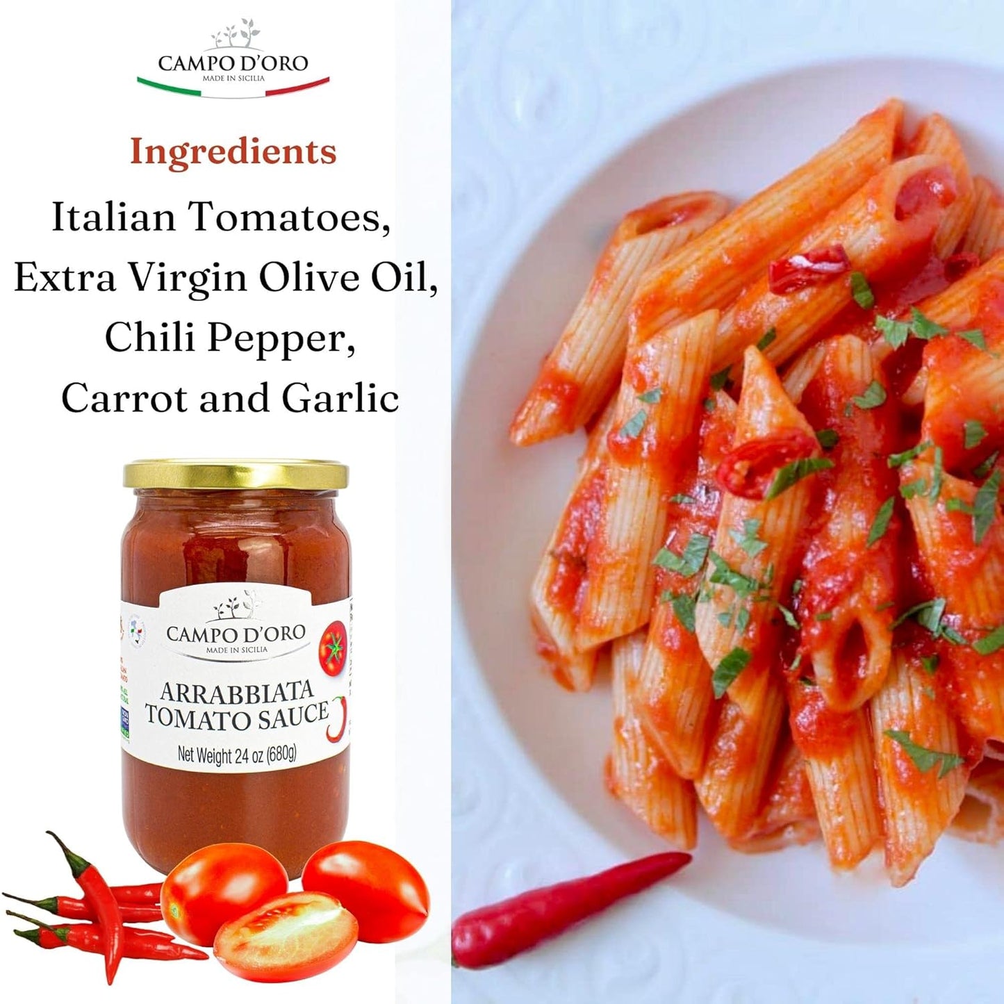 Campo D'Oro, Arrabiatta Tomato Sauce 24 oz