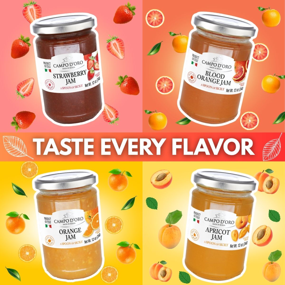 Campo D'Oro, Sicilian Blood Orange Marmalade, 12 oz (340g)