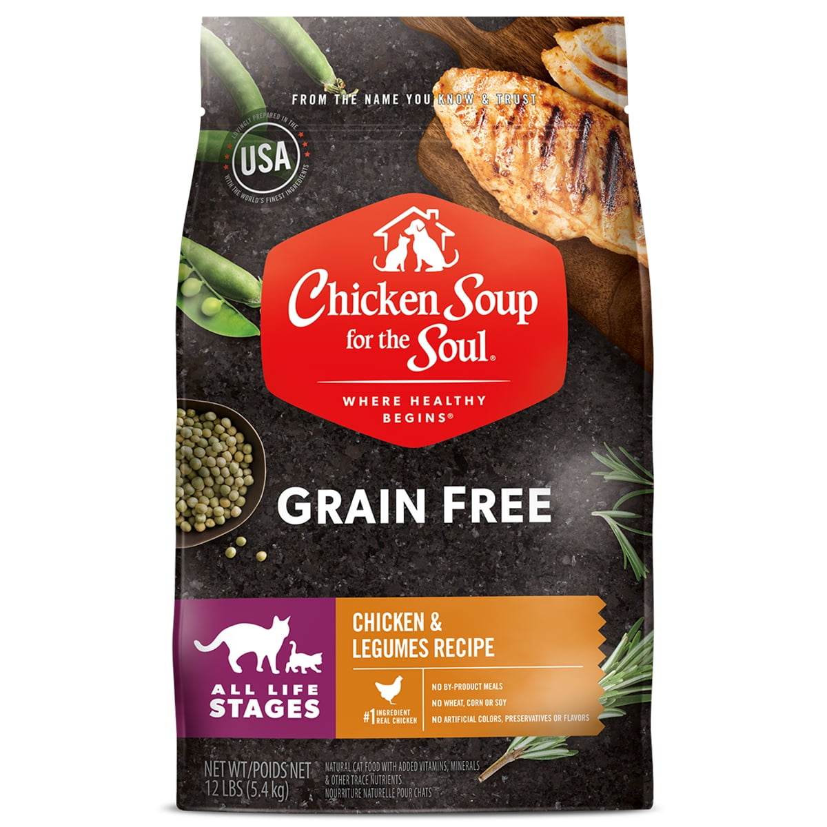 Chicken Soup For The Soul Grain Free Chicken & Legumes Recipe?All Life Stages Dry Cat Food, 12 Lb