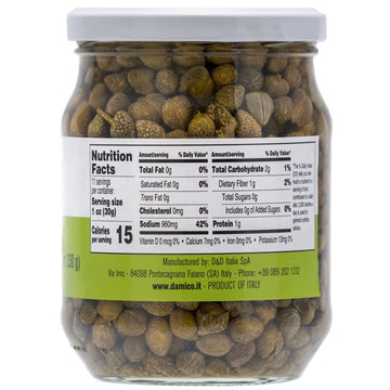 Fratelli D'Amico, Capers in Vinegar, Pickles no 9, 19.5oz, (580g)