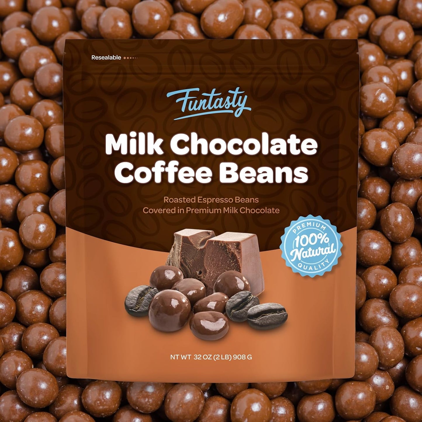Funtasty Milk Chocolate Covered Espresso Beans, 2 Pound Bag