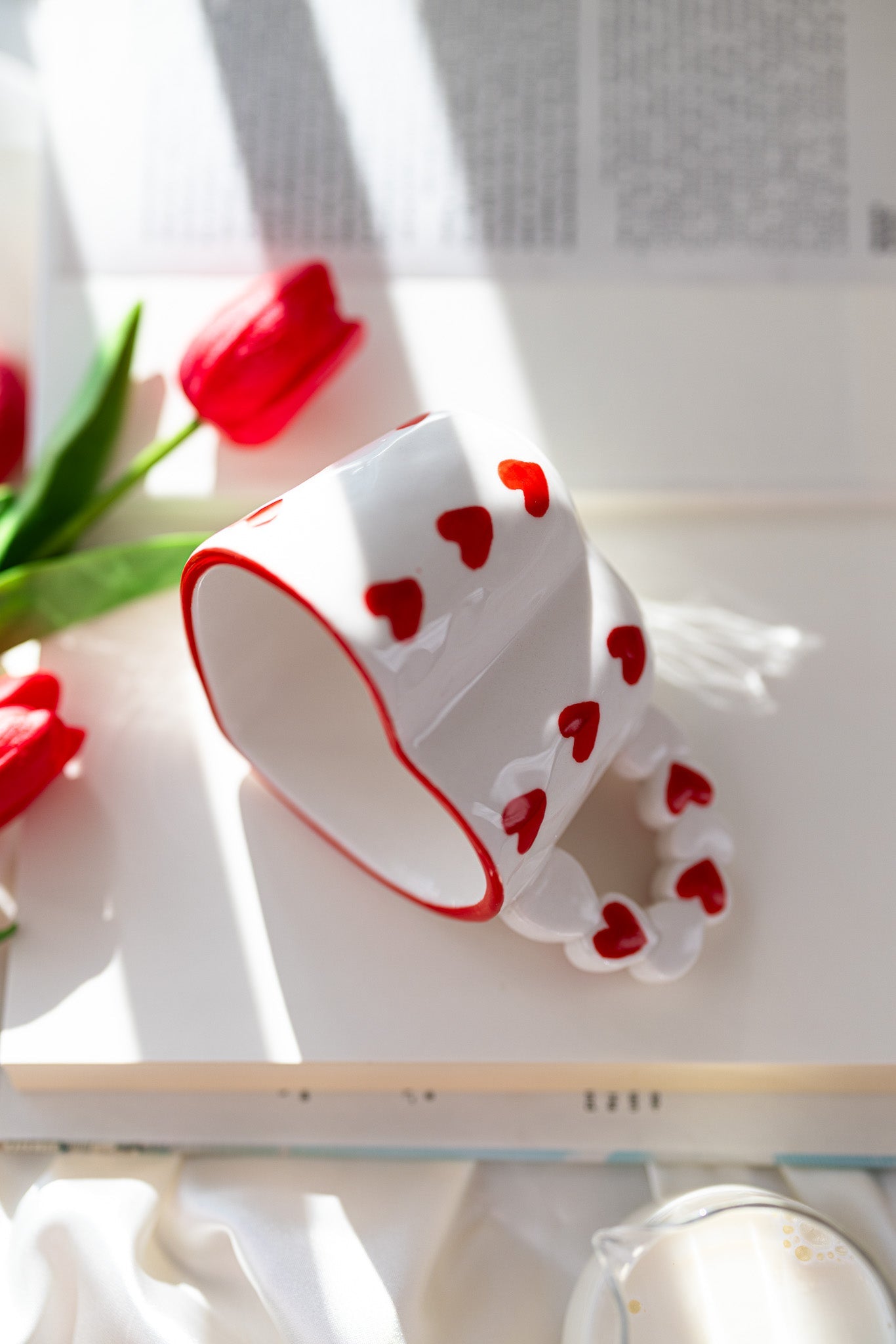 Cute Heart-Shaped Ceramic Mug with Red Heart Design – Romantic Love Gift Cup