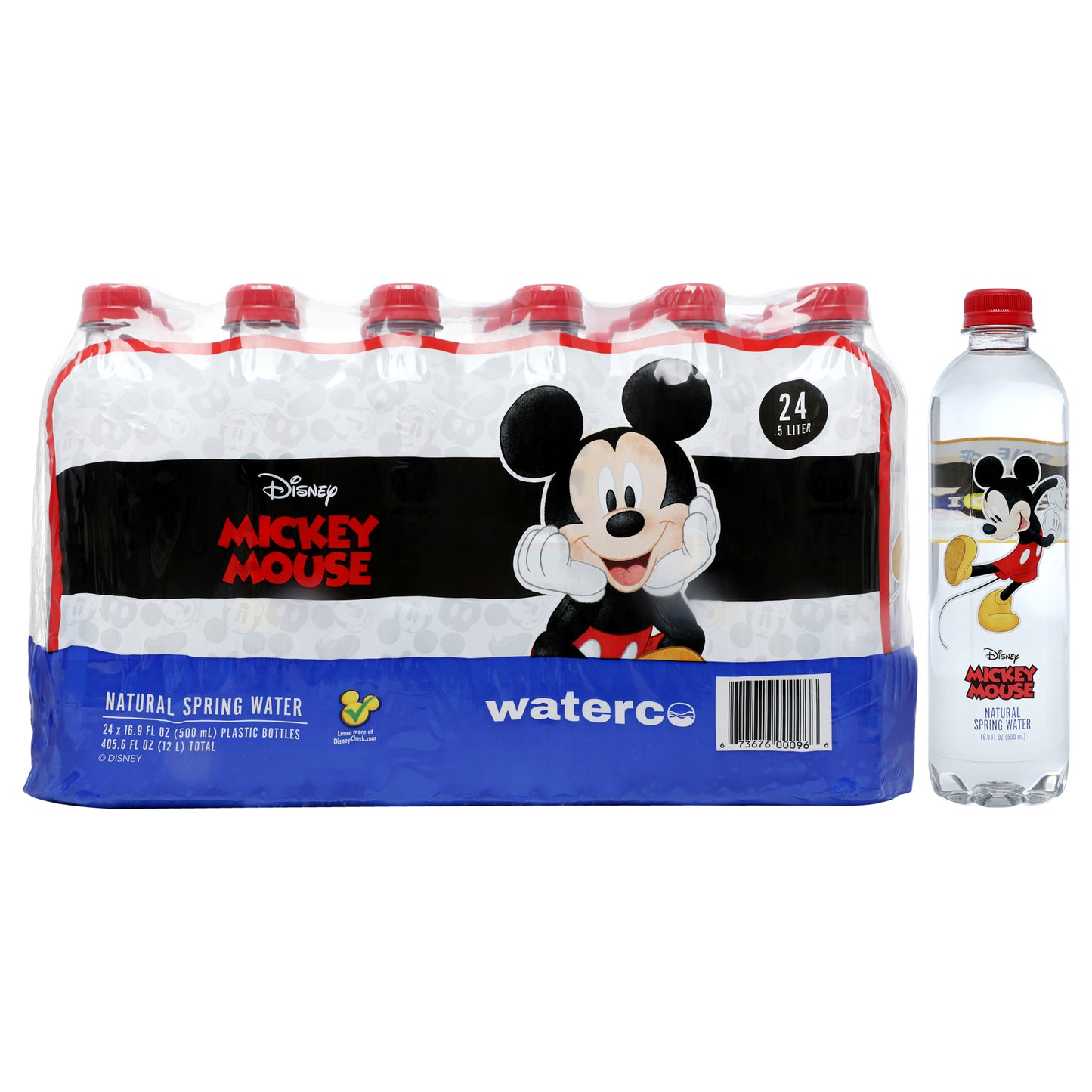 WaterCo PULSE Mickey Mouse Spring Water Bottles - BPA-Free, Recyclable - 24 Pack - Small