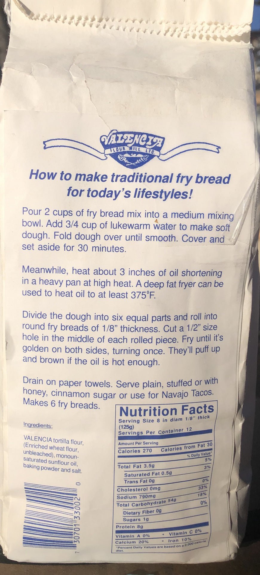 Valencia Flour Mill Instant Fry Bread Mix, Traditional Recipe, 2 lb