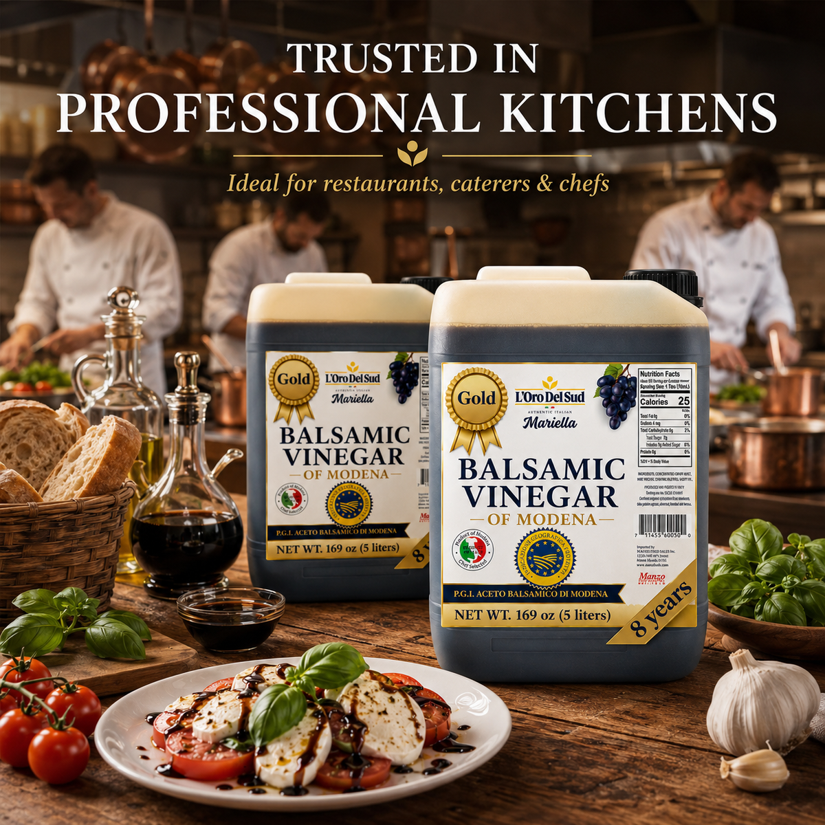L'Oro Del Sud, "Gold Label" 8 year Aged Balsamic Vinegar of Modena, IGP Certified, 5 liters (169 fl oz)