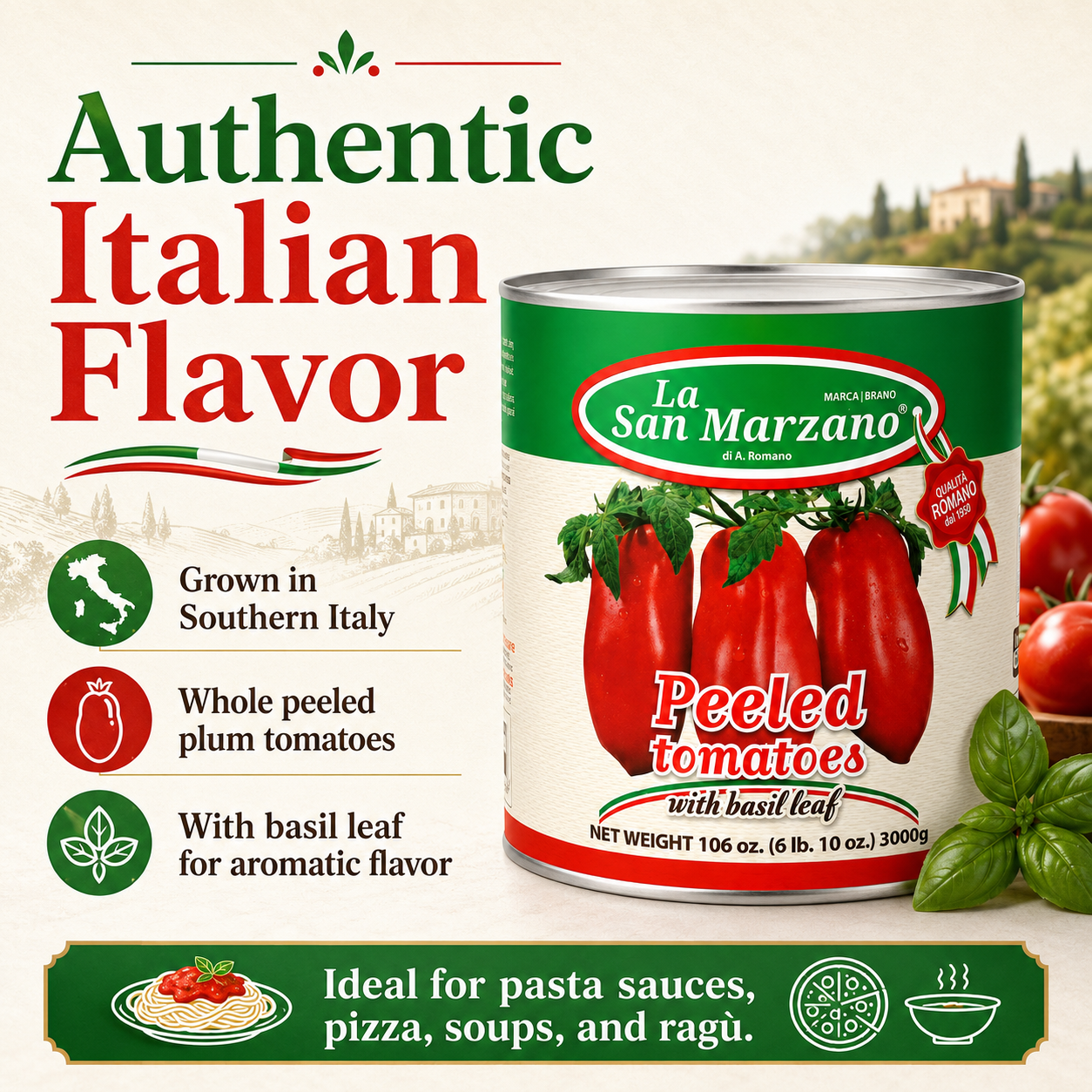 La San Marzano Whole Peeled Plum Tomatoes – 3.4 kg (106 oz) Can