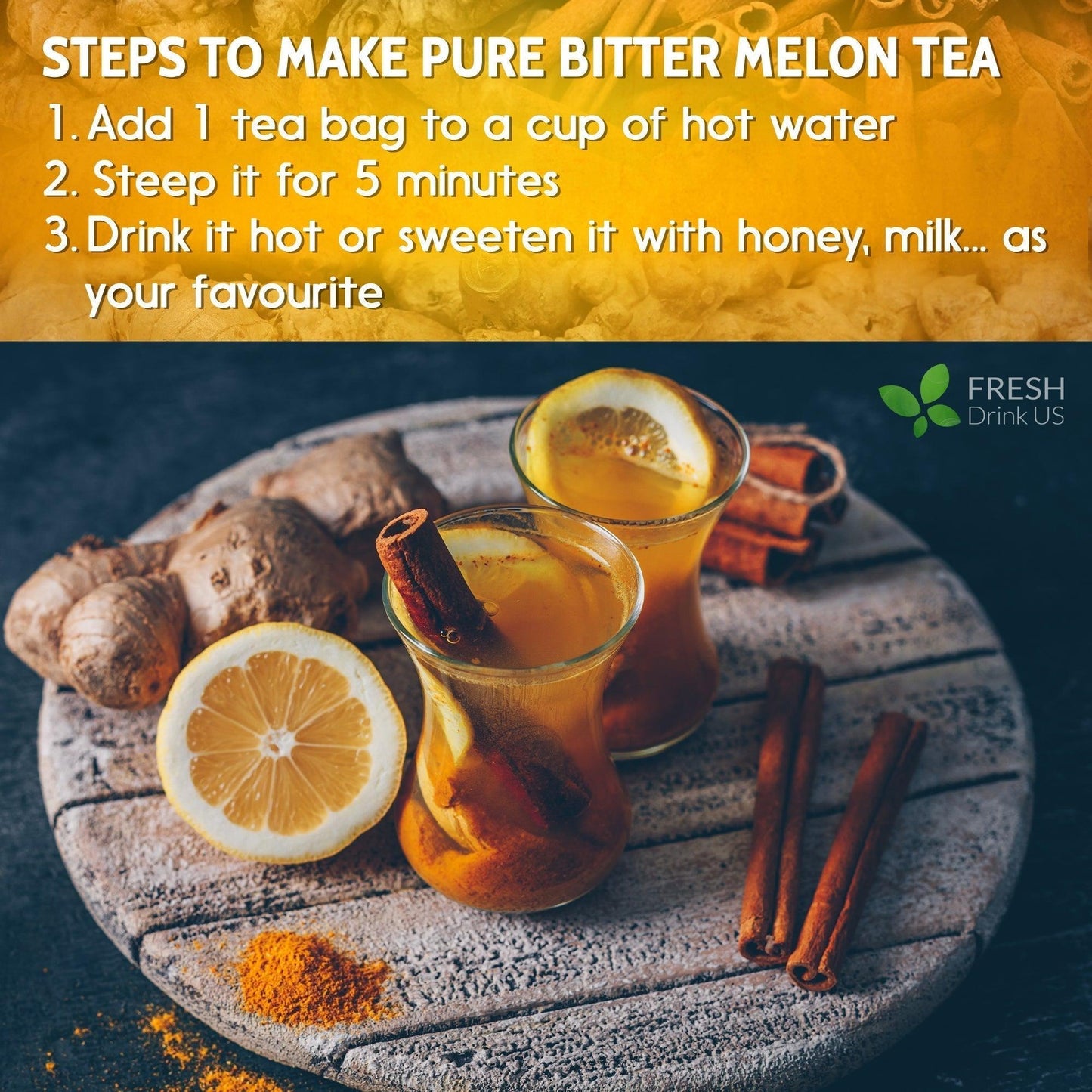 Turmeric Ginger, Cinnamon Tea, Tea Bags, 100% Natural, Hand-made, No Sugar, No Caffeine, No Gluten, Vegan