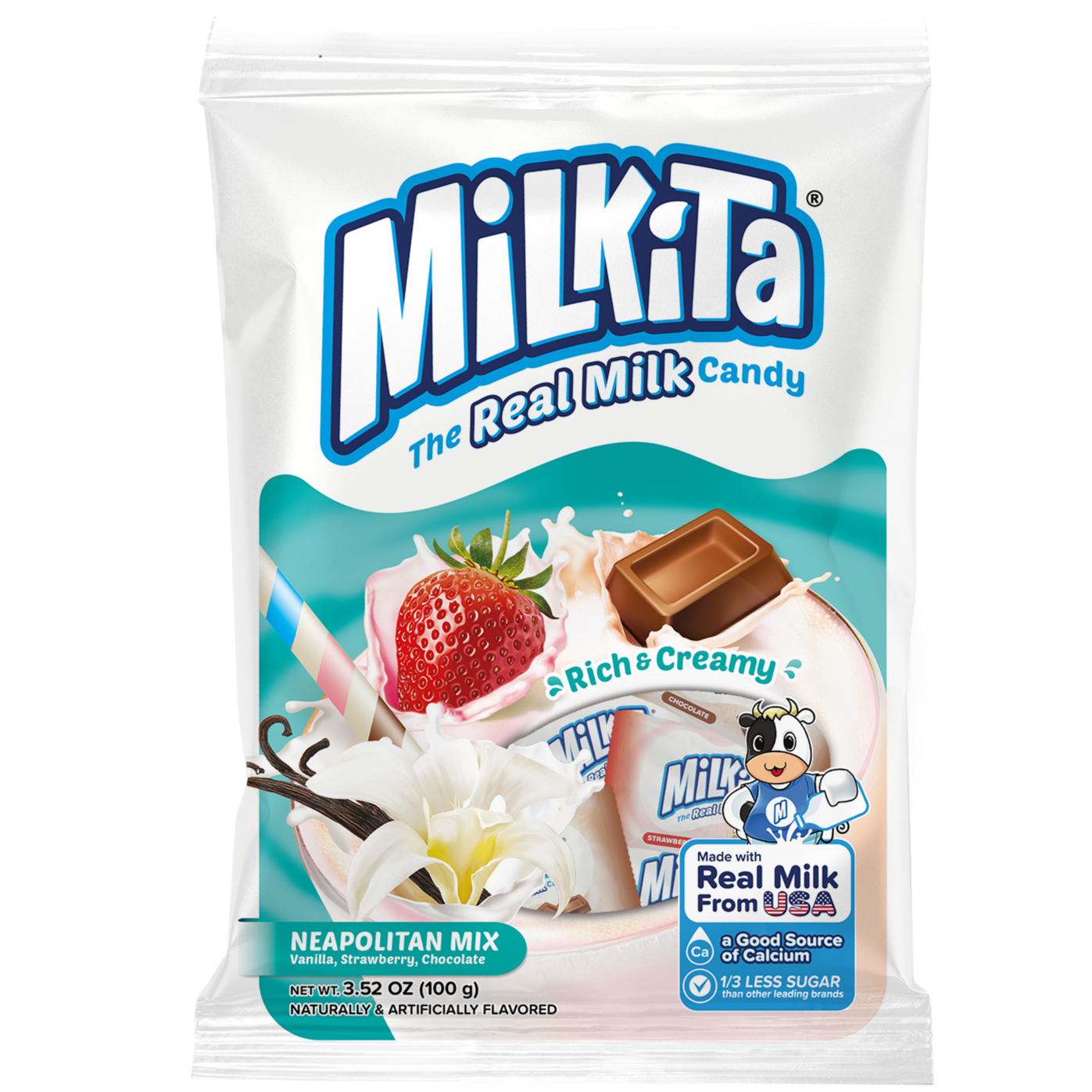 Milkita Neapolitan Mix Strawberry Vanilla Chocolate Milk Chewy Candy