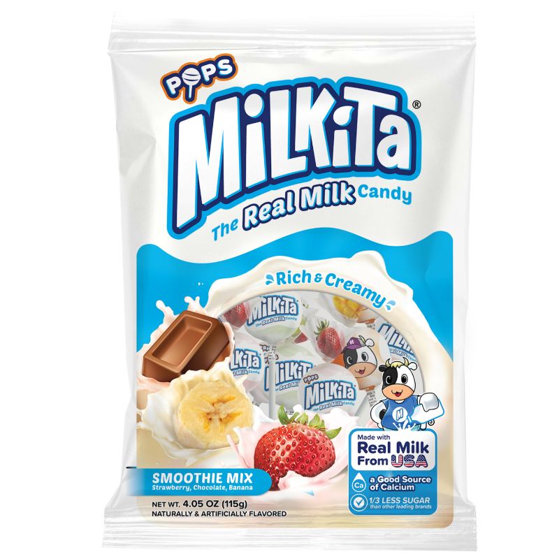 Milkita Lollipops Smoothie Mix Chocolate, Banana, Strawberry Milk Chewy Candy