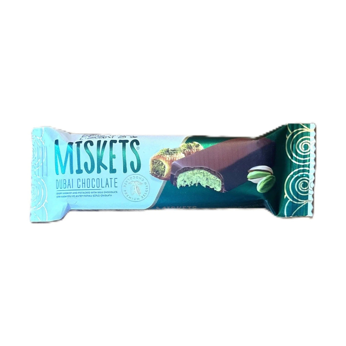 Miskets Dubai Chocolate Pistachio Cream Bar – Dubai Chocolate Pistachio Bar with Milk Chocolate and Pistachio Filling (Turkey)