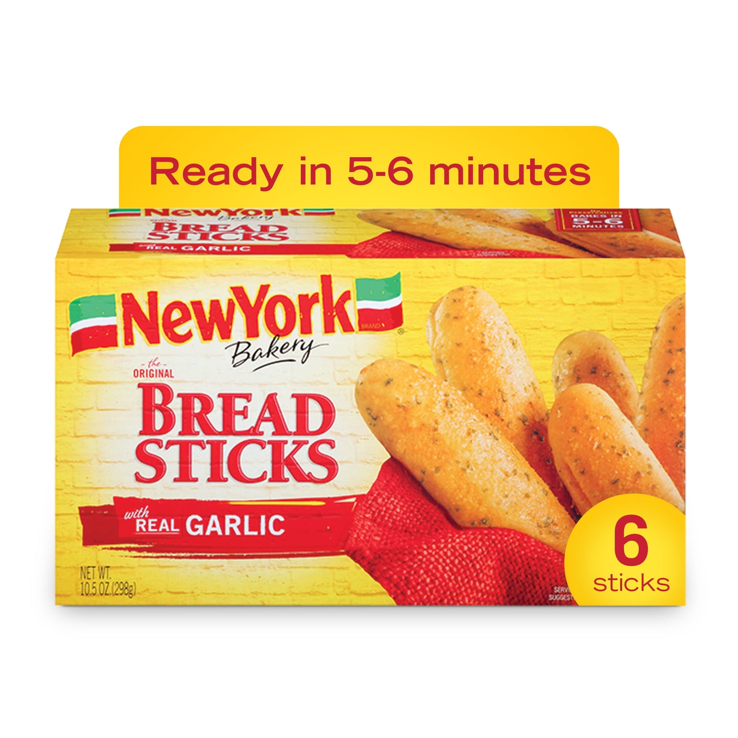 New York Bakery Breadsticks With Real Garlic, 10.5 Oz, 6 Count Box (Frozen)