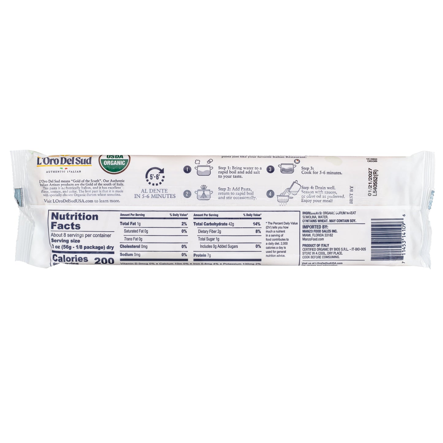L'Oro Del Sud, Organic Spaghettini Pasta 20 Pack x 1 lb