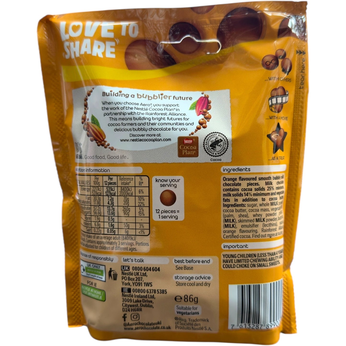 Nestlé Aero Orange Chocolate Melts 100g