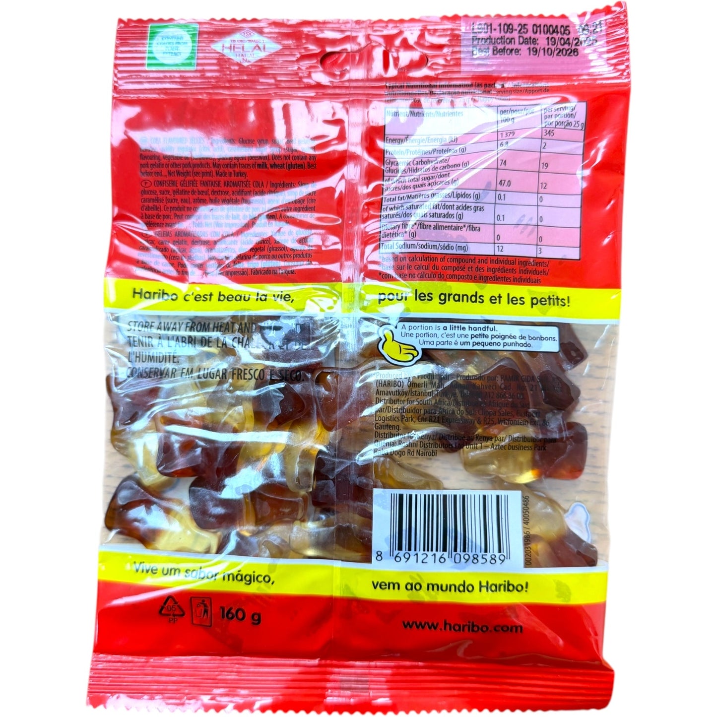 Haribo Happy Cola Gummies 160g Halal- beef gelatin
