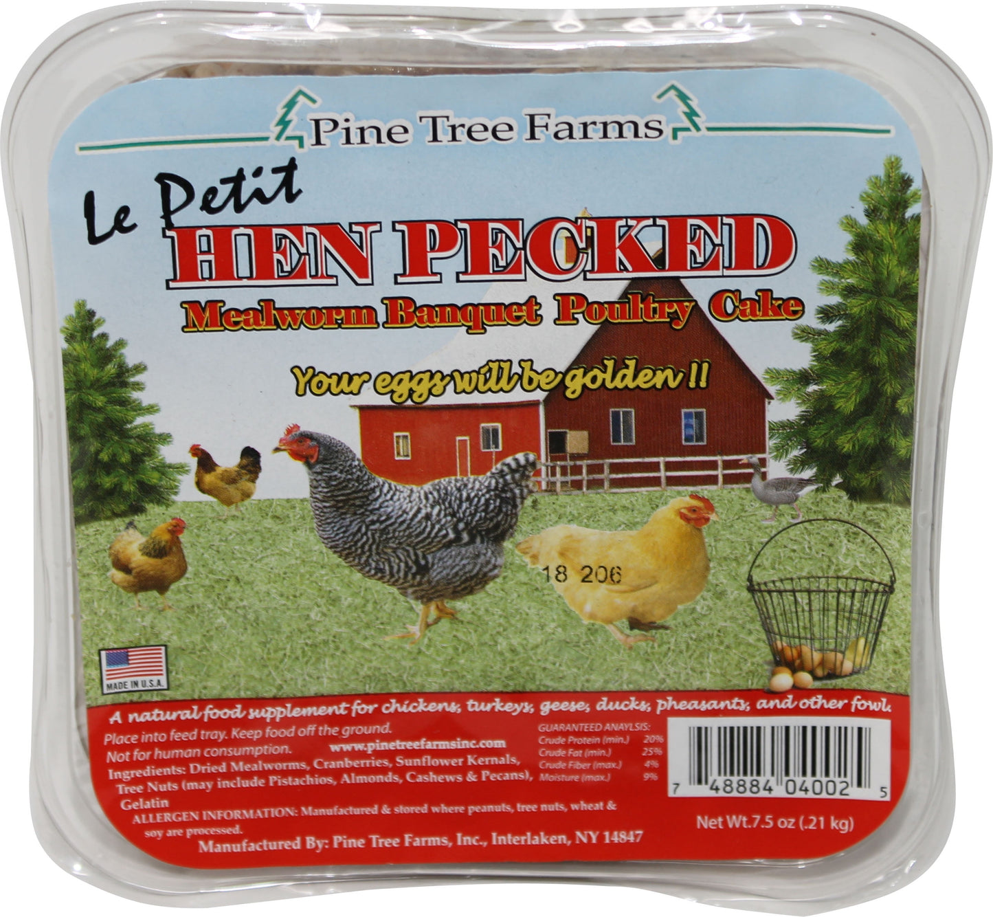 Pine Tree Farms Inc Hen Pecked Mealworm Poultry Lepetit Cake 7.5 Oz