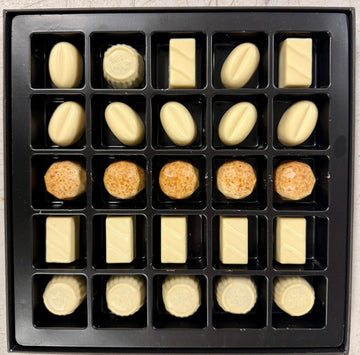ANDY ANAND CHOCOLATIER Sugar Free Belgian White Chocolate Truffles Pralines 25 pcs (60% Cacao) . Must for White Chocolate lovers, Stevia sweetened, Gourmet Gift Box - Silky, Rich, and Top-Tier Indulgence (10.5 oz, Pack of 1)