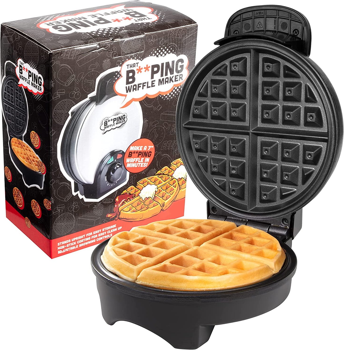 Cucinapro That Beeping Waffle Maker- Personal 7 Belgian Waffler That Beeps With Tone When Ready - Electric, Non Stick Griddle Ir