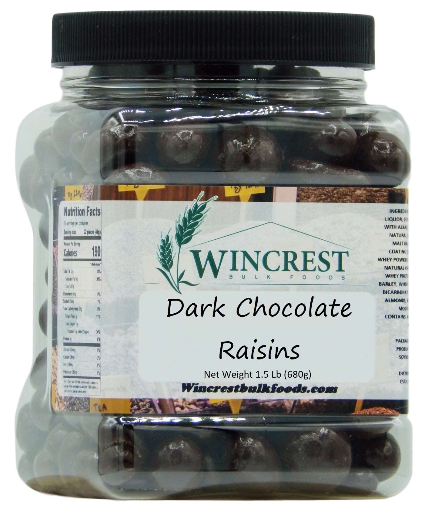 Wincrest Dark Chocolate Covered Raisins - 1.5 Lb Tub