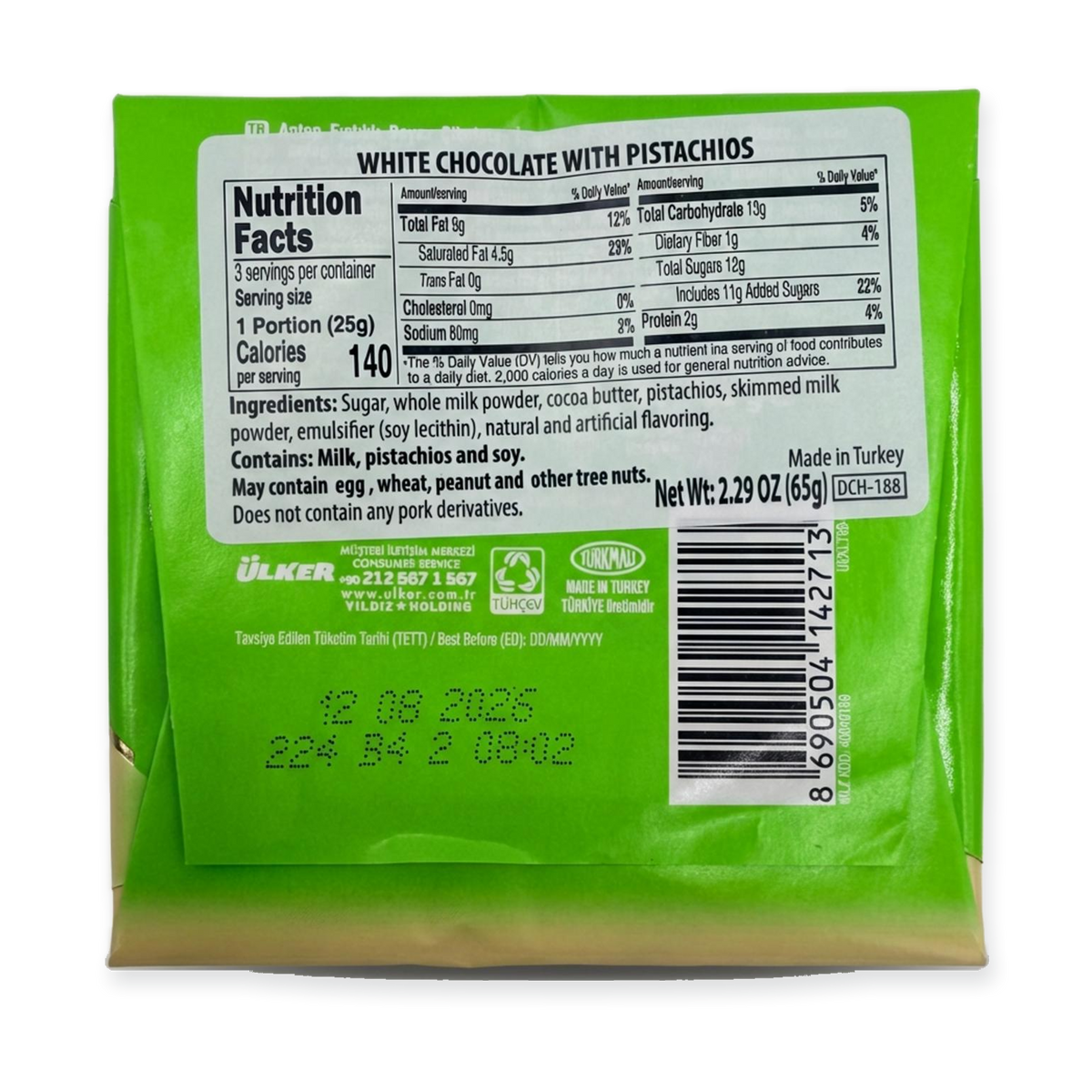 Çikolata - Antep Fıstıklı Beyaz Çikolata (65g)