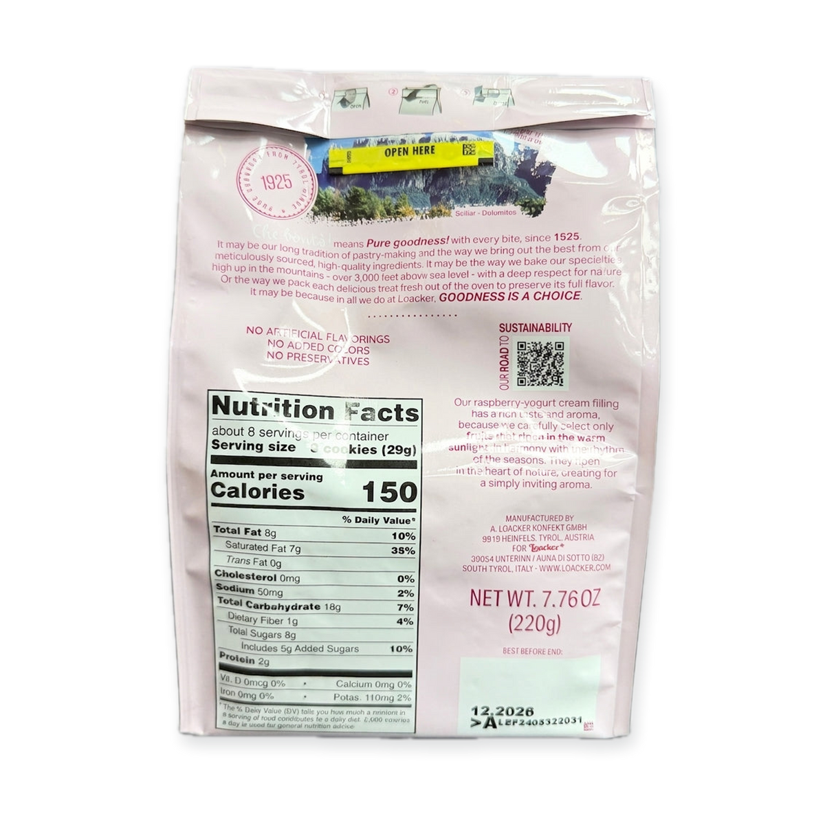 Loacker Quadratini Raspberry Yogurt 7.76 oz - Bite-Size Wafer Cookies