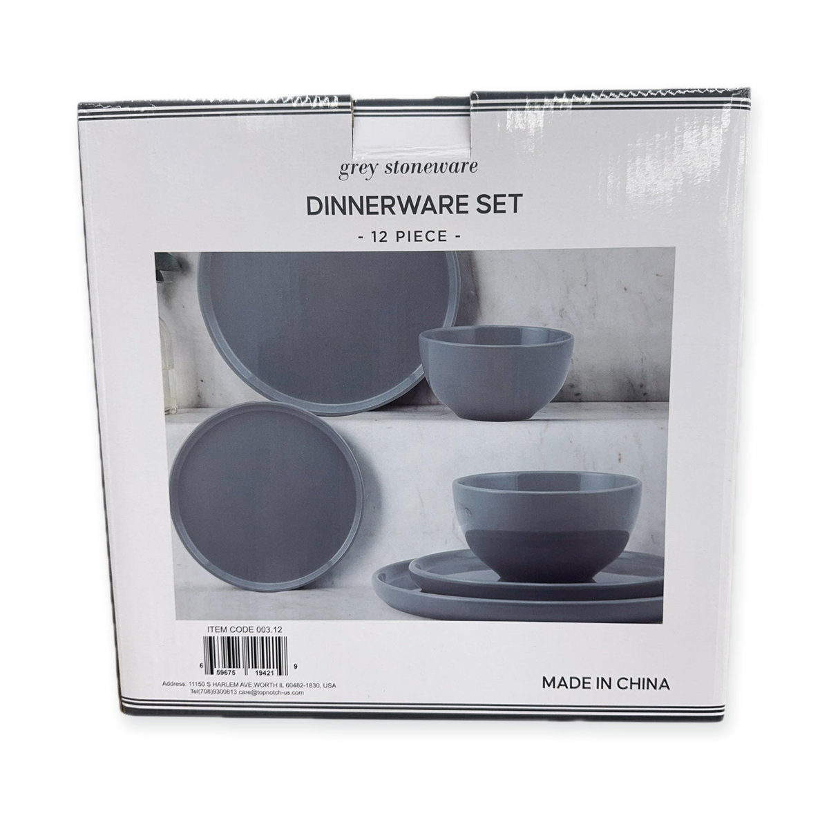 Top Notch Grey Stoneware 12-Piece Dinnerware Set