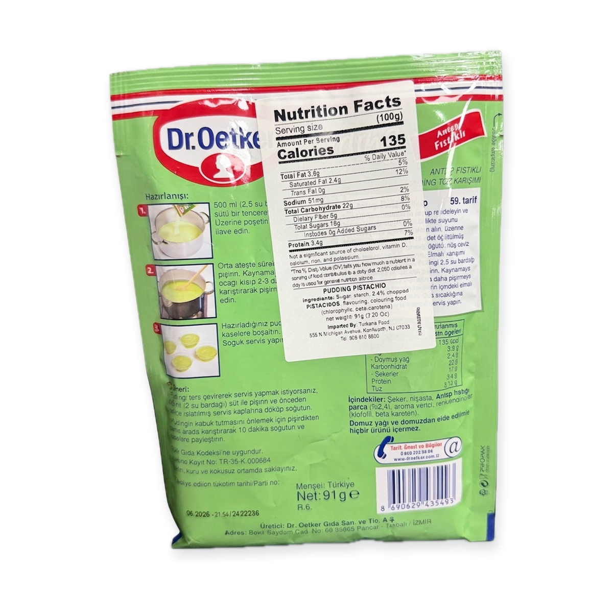 Dr. Oetker Pistachio Pudding 91g - Antep Fıstıklı Turkish Dessert Mix