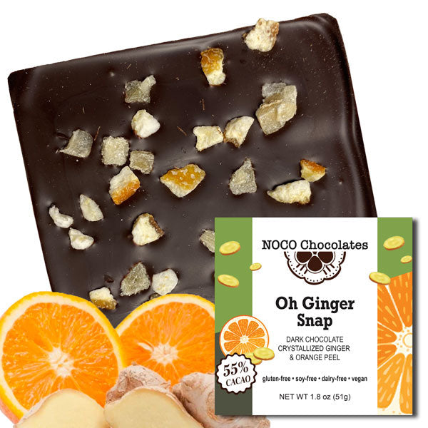 Oh Ginger Snap™ 55% Dark Chocolate Bar | Ginger & Orange Peel | Vegan