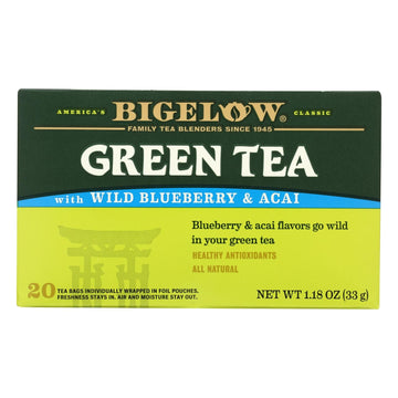 Bigelow Tea Green Tea With Wild Blueberry And Acai, Caffeinated Tea With Wild Blueberry And Acai, 20 Count Box (Pack Of 6), 120 Total Tea Bags