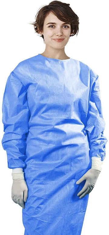 Disposable Medical Gowns Pack Of 10 Blue Isolation Gowns Disposable Frocks Large 50Gmm2 Polypropylene Ppe Medical Gown With Elas