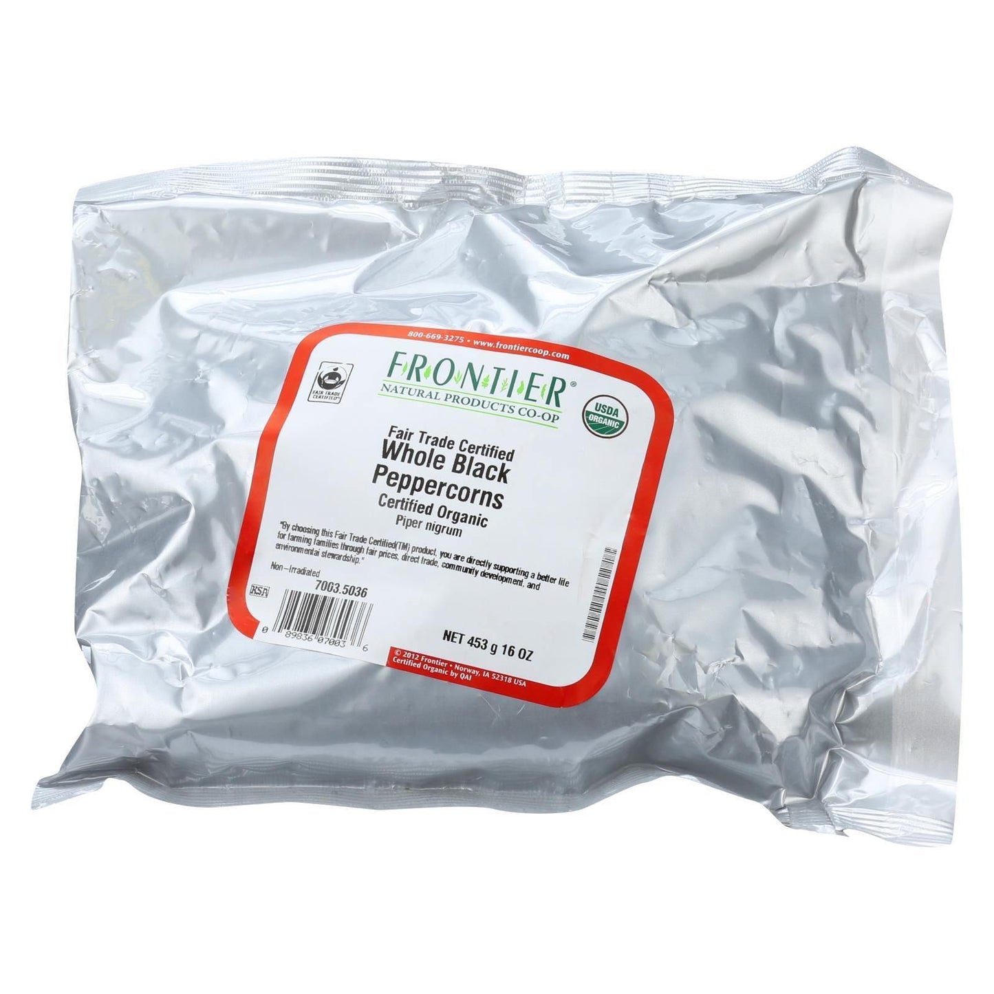 Frontier Co-Op Peppercorns, Black Whole, Certified Organic, Fair Trade Certified, Kosher | 1 Lb. Bulk Bag | Piper Nigrum L.