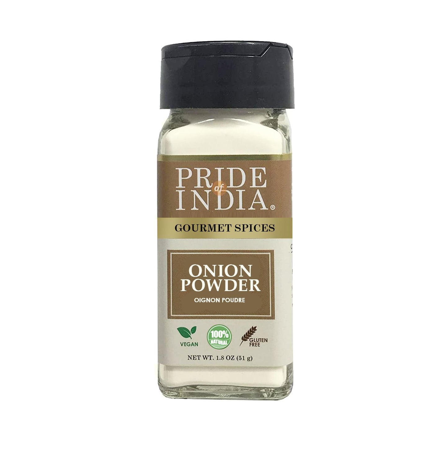Pride Of India ?Onion Fine Ground ?Gourmet Spice For Cooking ?Pantry Essential ?Adds Flavor To Sauces/Dips/Rubs/Marinades ?Easy To Use ?3.1 Oz. Small Dual Sifter Jar(D0102Hp6Bku.)