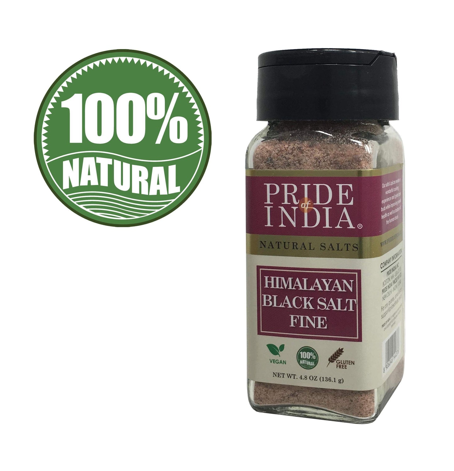 Pride Of India - Himalayan Black Rock Salt - Fine Grind, (4.8 oz) - Kala Namak, Contains 84+ Minerals, Perfect for Cooking, Tofu
