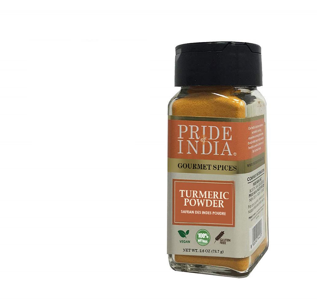 Pride Of India ?Natural Turmeric Ground ?Traditional Indian Spice ?Pantry Essential ?Curcumin Rich And Gourmet ?Ideal For Curries/Lentil/Meat/Pilaf ?Easy To Use ?2.6 Oz. Small Dual Sifter Jar(D0102Hpiliy.)