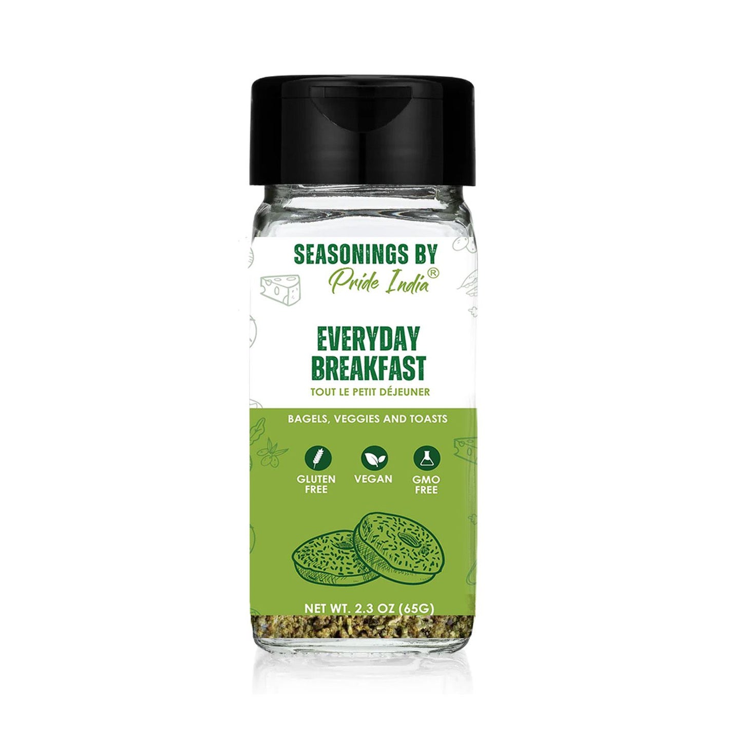 Pride of India Breakfast Seasoning 2.3 oz (65 gm) w/ Convenient Dual Sifter Cap Sweet Spicy Taste | Blend of Chia Sesame Flax Se