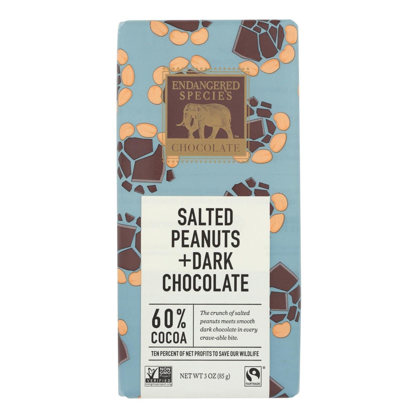 Endangered Species Chocolate Bar - Salted Peanuts And Dark Chocolate - Case Of 12 - 3 Oz.(D0102Hx75Xw.)